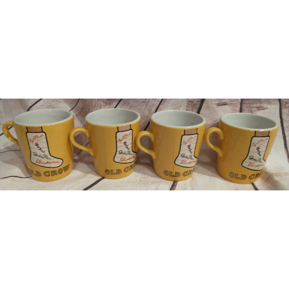 Vintage Old Crow Kentucky Whiskies Whiskey Mug Lot of 4 Yellow Coffee Cup 8 oz. - Picture 1 of 4